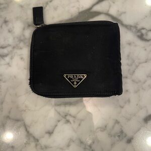 Prada black Tessuto Nylon compact zip wallet